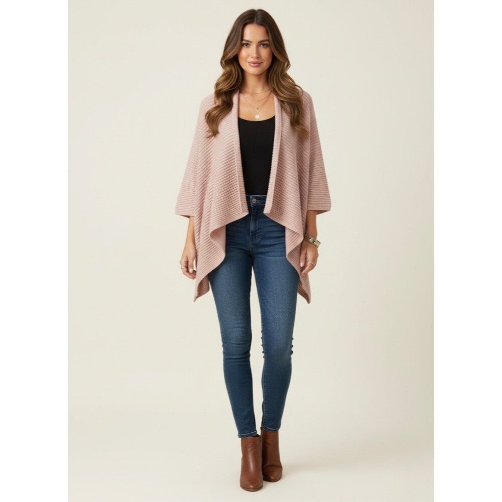 Pink Two Toned Open Knit Kimono Cardigan | Coastal Cowgirl Balletcore Boho Luxe - Picture 9 of 10
